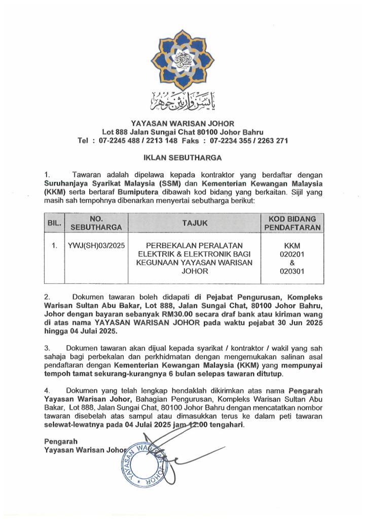 Yayasan Warisan Johor | Tender Offer