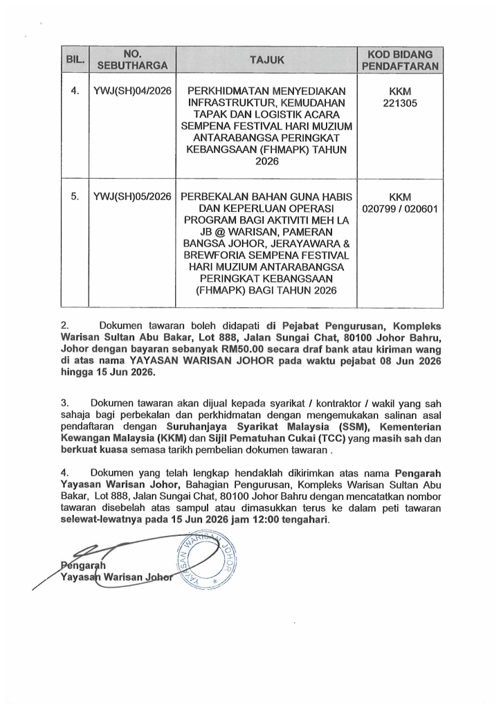 Iklan Sebut Harga FHMAPK 2026-2